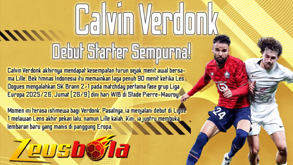 Debut Starter Sempurna Calvin Verdonk Bersinar Saat Lille Taklukkan SK Brann di Liga Europa